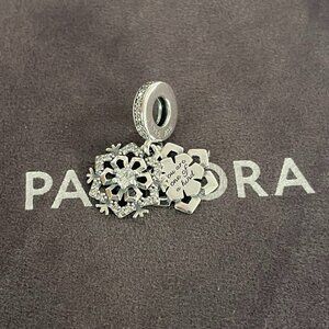 Pandora Sparkling Snowflake Double Dangle Charm Christmas Gift